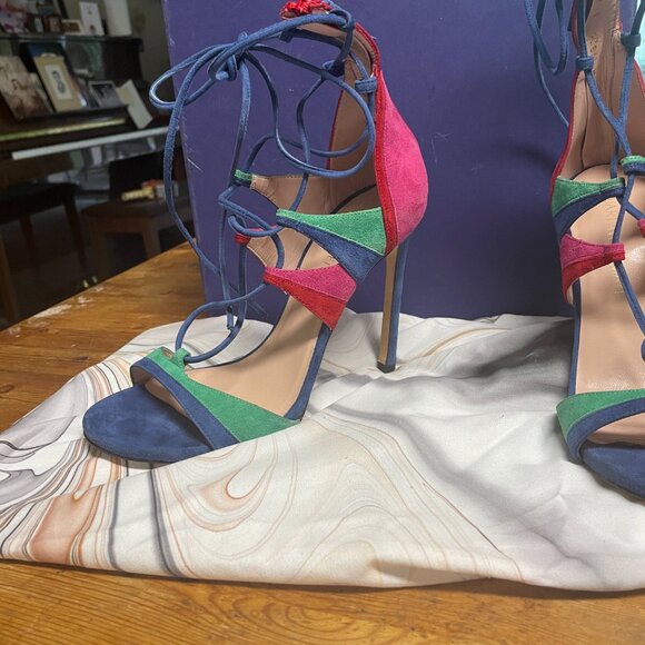 Stuart Weitzman Colorblock Suede Lace Up Stiletto Heels. Size 8 - Picture 2 of 8